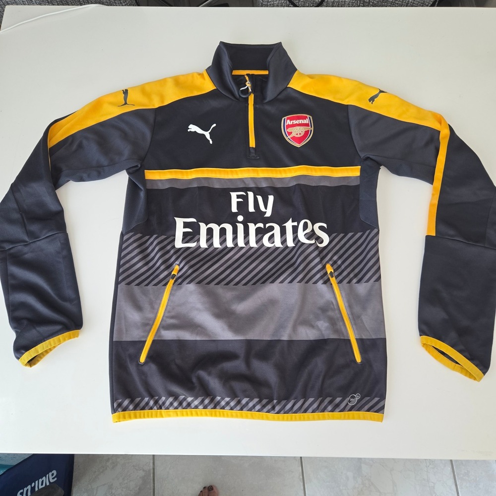 Puma Arsenal FC Fly Emirates Quarter Zip Training Top Mens Small Grey Yellow
